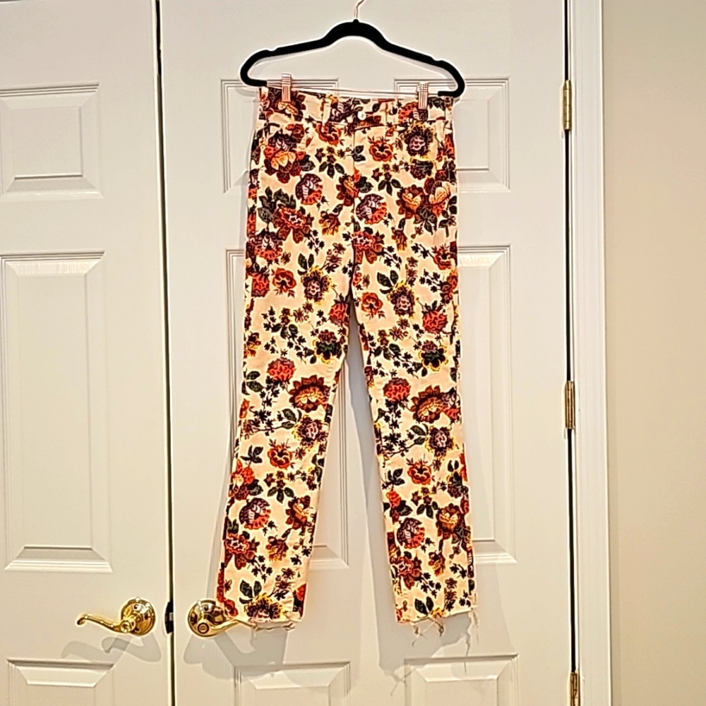 Anthropologie Pilcro High Rise Boho Floral Cigarette Slim Straight Jeans,Size 28